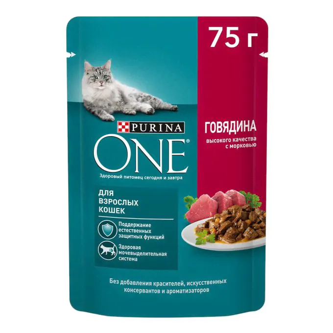 Влажный корм Purina One с говядиной-морковью для домашних кошек 75 г-0