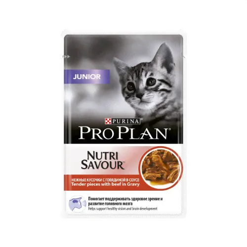 Purina Pro Plan Junior Nutri Savour влажный корм в соусе для котят с говядиной 85 гр