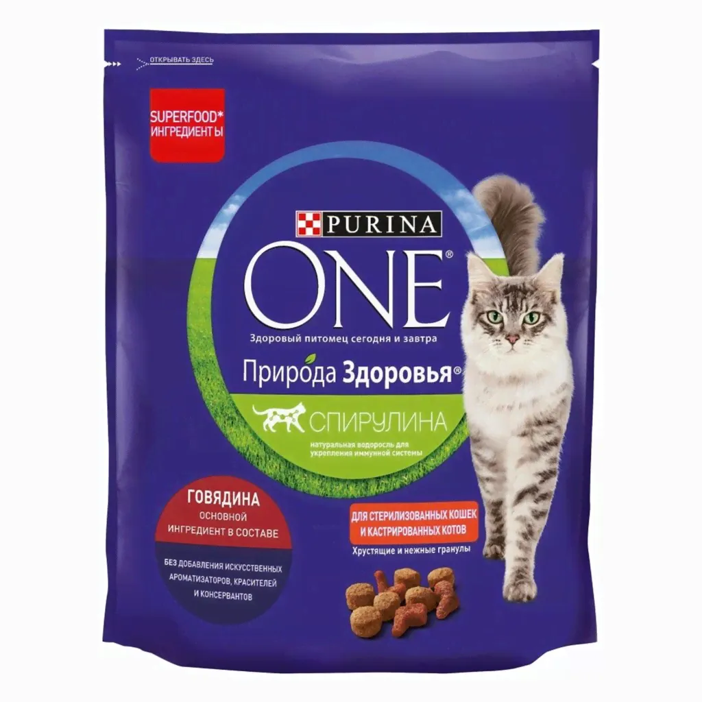 Purina ONE природа Здоровья для стерилизованных кошек и кастрированных котов, с высоким содержанием говядины (680 г)