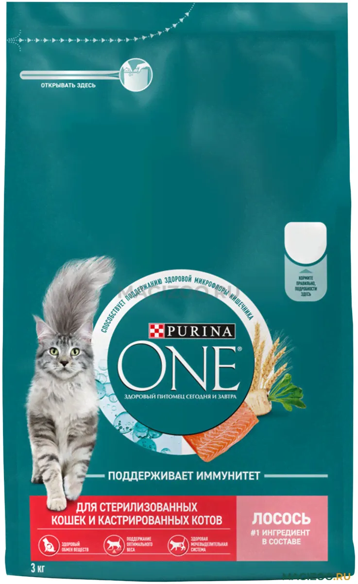 Сухой корм PURINA ONE STERILISED для взрослых стерилизованных кошек и кастрированных котов лосось (3 кг)