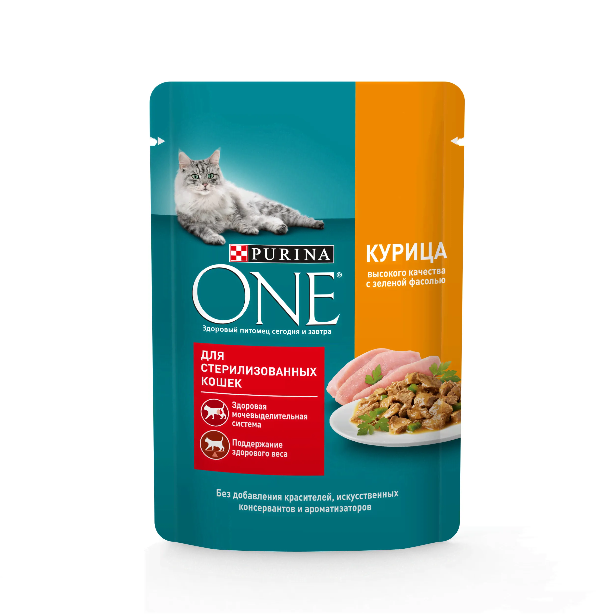 Корм для стерилизованных кошек Purina ONE с курицей, с зелёной фасолью 75 г