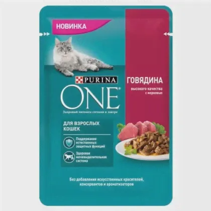 Purina One Паучи для взрослых Кошек с Говядиной и морковью 124218221245613112483286, 0,075 кг (18 шт)