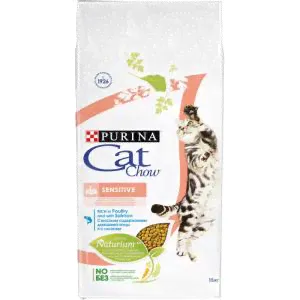 Корм для кошек Purina Cat Chow Sensitive, 15 кг, домашняя птица с лососем