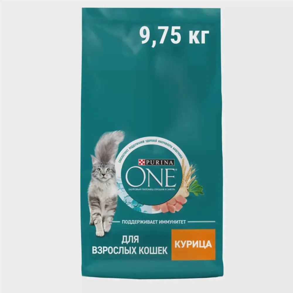Корм сухой Purina One для взрослых кошек с курицей, 9.75кг-1