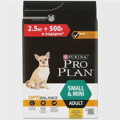 Сухой корм Purina ProPlan для взрослых собак мелких и карликовых пород, курица, 2,5кг+500гр-0