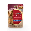 Влажный корм Purina ONE Мини Взрослая для собак мелких пород старше 1 года, с говядиной, картофелем и горохом в подливе