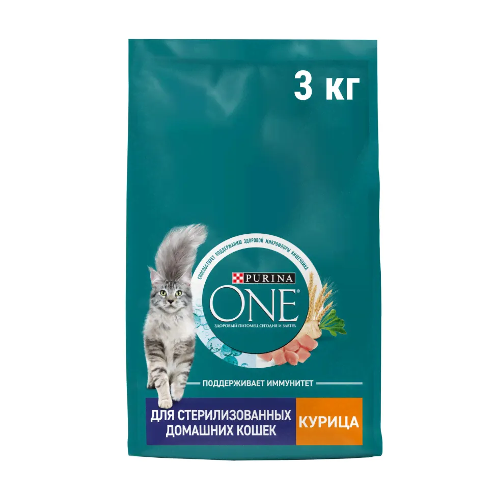 Purina One сухой корм для взрослых стерилизованных домашних кошек с курицей - 3 кг-0