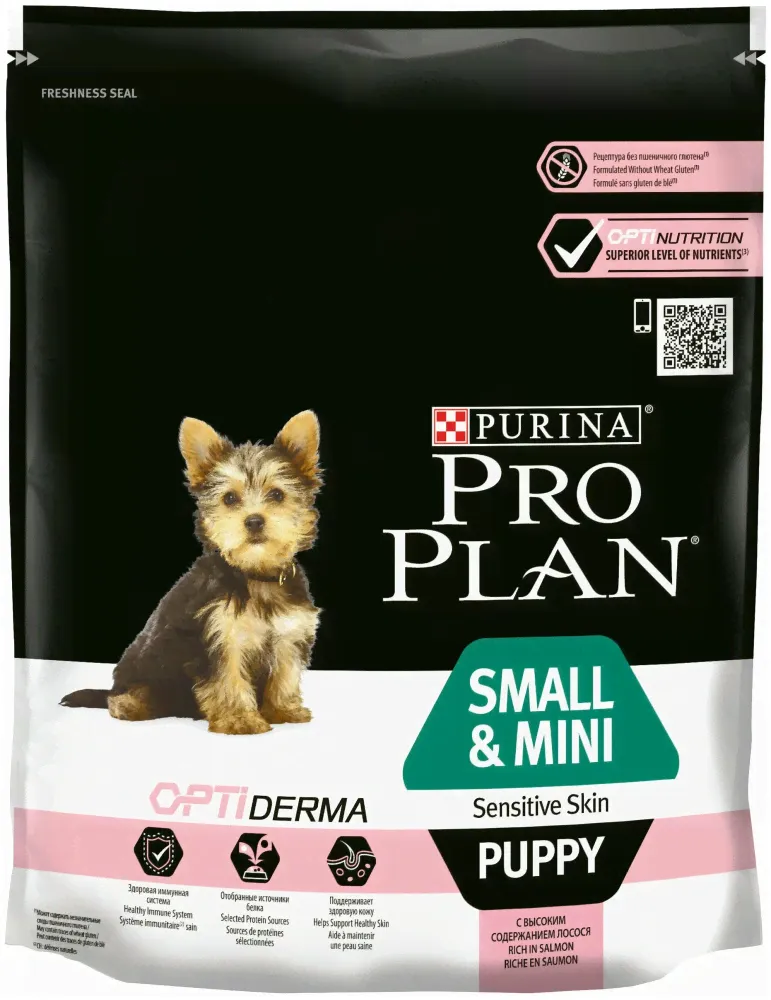 Сухой корм Purina Pro Plan Puppy Small&Mini Breed0 Sensitive Skin, для щенков мелких и карликовых пород,с чувствительной кожей, с лососем, 700г.-0