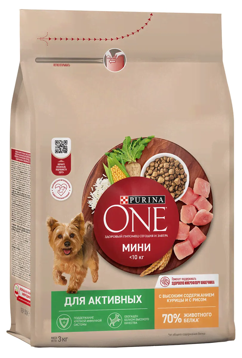 Purina One Сухой корм для взрослых собак мелких и карликовых пород с курицей и рисом 3 кг-1