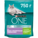 Purina ONE сух. для кошек с чувствительным пищеварением с индейкой и рисом 750г