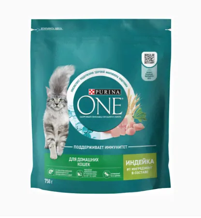 Purina One Сухой корм для взрослых кошек, живущих в домашних условиях, с высоким содержанием индейки и злаками