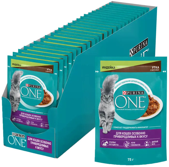 Влажный корм для кошек Purina ONE Индейка-Утка-Морковь 75г-1
