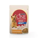 PURINA ONE МИНИ Актив 85 г пауч консервы для собак, с курицей, морковью и зеленой фасолью в подливе 1х26